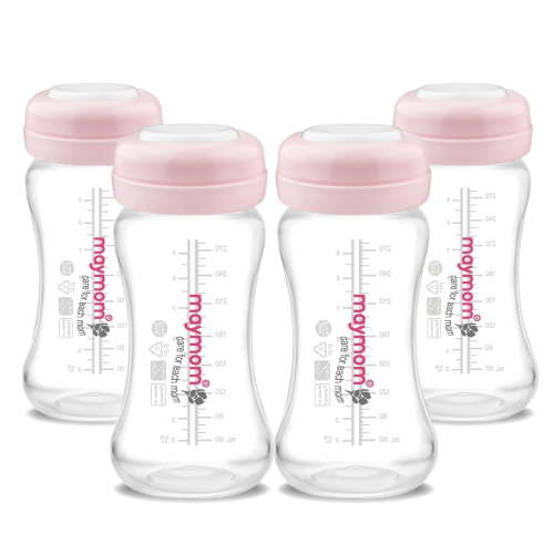 Maymom Wide Neck Breastmilk Storage Bottle 9oz/280mL, Re-markable SureSeal Disc, Pink 4pc