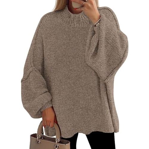 PRETTYGARDEN Women's 2026 Fall Oversized Sweaters Chunky Knit Mock Neck Long Sleeve Casual Trendy Pullover Winter Clothes