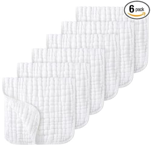 Looxii Muslin Burp Cloths Baby Girl 6 Pack - 20" x 10" - Ultra Soft & Absorbent, 6-Layer 100% Cotton for Spit Up & Drool- Gentle Baby Burping Cloth, Newborn Essentials Shower Gift Girl, White
