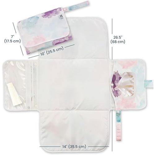 Tiny Twinkle Portable Diaper Changing Pad-Foldable Waterproof Changing Mat | Portable Changing Pad for Travel | Baby Changing Station with Smart Wipes Pocket & Storage (Cotton Candy)