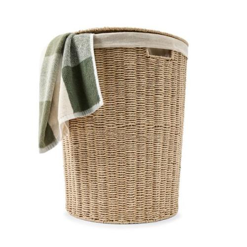 Round Paper Rope Hamper with Lid, Beige - Anko