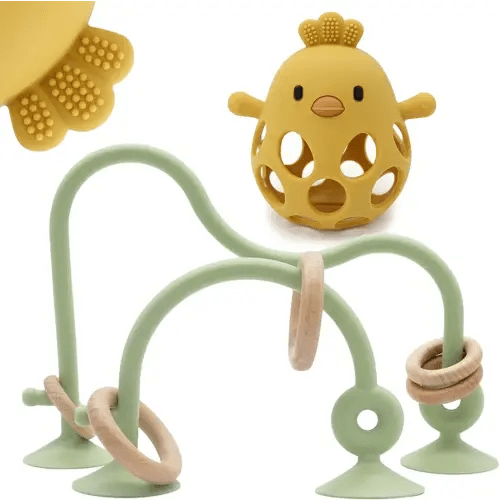 Baby High Chair Toys Teething Chew - Baby Table Toys, High Chair Suction Toy Teething Toys Silicone Teethers, Food Grade Silicon for 6 12 18 Months (Green Yellow)