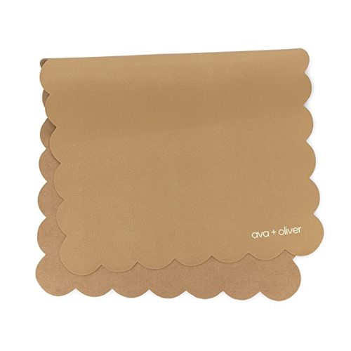 Ava + Oliver Vegan Leather Baby Changing Mat - Multipurpose Portable Wipeable Diaper Pad - Foldable for Travel (16 x 30 in) (Tan Scallop)