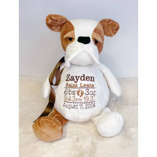 Animal de peluche personalizado, bordado, cachorro de bulldog, recuerdo, personalizado, anuncio de nacimiento, animal de peluche de bulldog