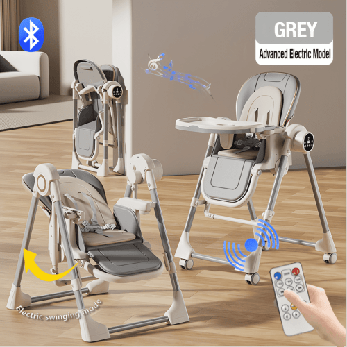 ChuangBABO Electric Baby High Chair and Swing, Folding Grey