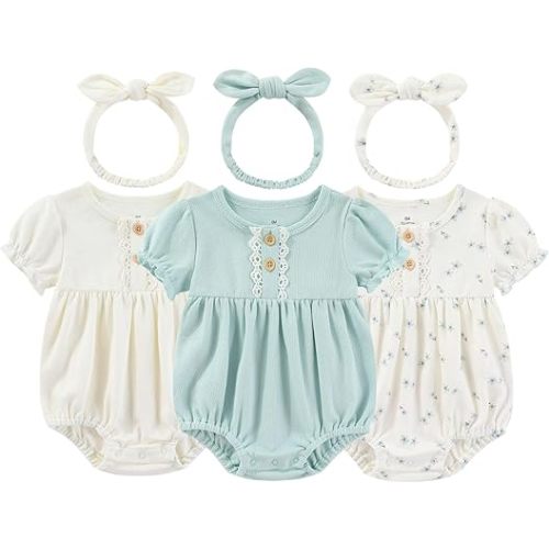 Baby Girl Outfit Cotton Bubble Romper Floral Dress Infant Girls Clothes 3-pack