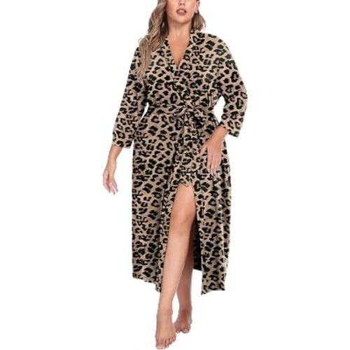 IN'VOLAND Womens Plus Size Kimono Robes Long Knit Bathrobe Ladies Sleepwear