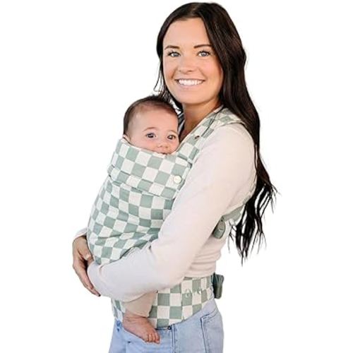 Ava & Oliver Essential Baby Carrier – Ergonomic, Hip-Healthy Soft Structured Carrier for Infants & Toddlers (7–35lbs) - Front and Back Carry, Breathable Fabric, Stylish & Lightweight (Olive Checker)