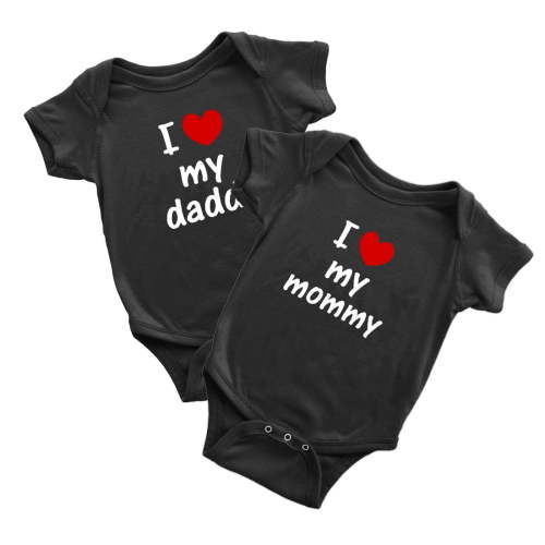 Twin Baby Clothes I Love My Daddy Mommy Newborn Boys Girls Romper (Black, 0-3M)