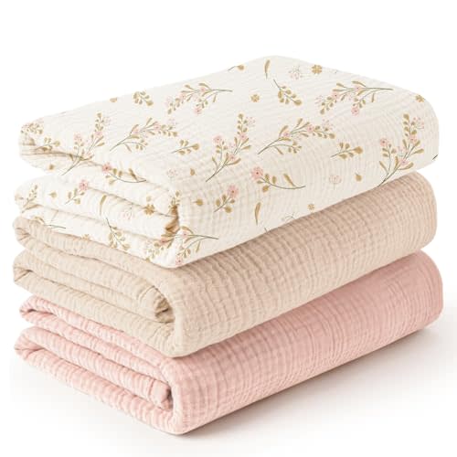 Konssy 3 Pack Muslin Swaddle Blankets for Unisex, Newborn Receiving Blanket, Large 47 x 47 inches, Soft Breathable Muslin Baby Swaddles for Boys & Girls
