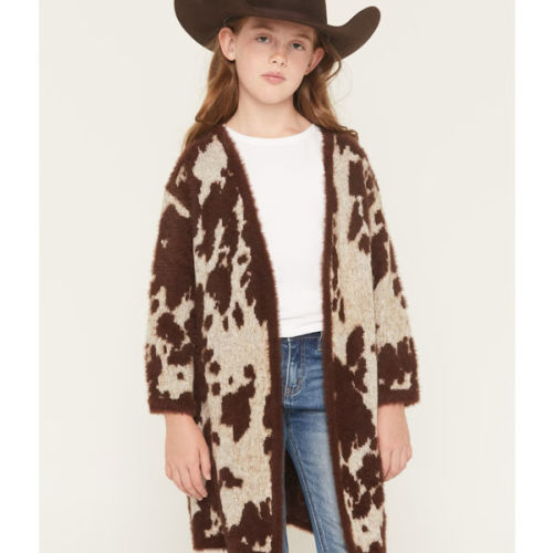 Shyanne Girls' Nellie Cow Print Eyelash Knit Cardigan