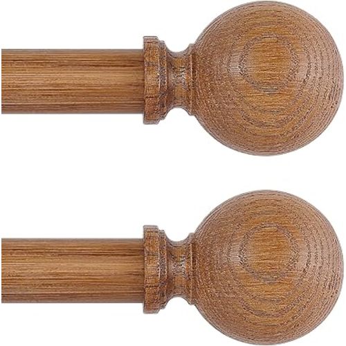 2 Pack Brown Wood Grain Ball Adjustable Curtain Rods, 36-88" Heavy Duty, Farmhouse Rustic Window Curtain Rods