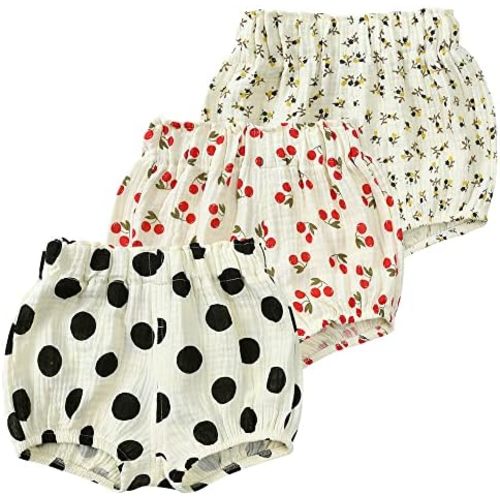 MYGBCPJS Baby Girls Boys 3 Pack Cotton Linen Blend Cute Bloomer Shorts Loose Harem Shorts
