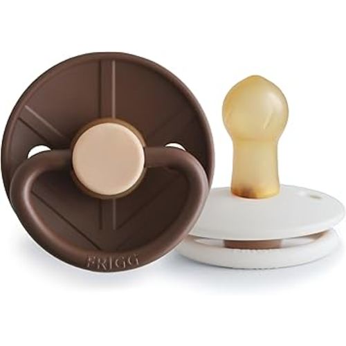 FRIGG Little Viking Natural Rubber Baby Pacifier 2-Pack | Made in Denmark | BPA-Free (Cocoa/Cream, 0-6 Months)