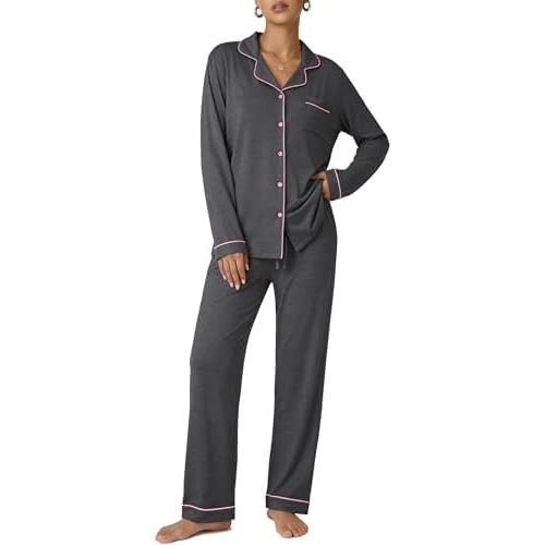 Ekouaer Pajamas Women's Long Sleeve Sleepwear Soft Button Down Loungewear Pjs Lounge Set Nightwear XS-XXL