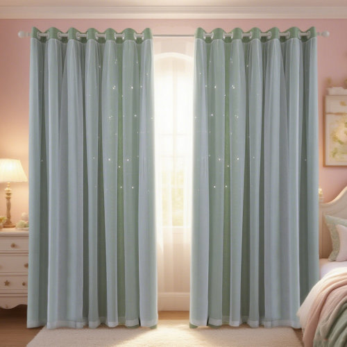 Isabelle & Max™ 2 Panels Star Blackout Curtains For Kid Bedroom Living Room Double Layer Star Cut Out Wall Home Decor Gradient Grommet Window Curtains | Wayfair