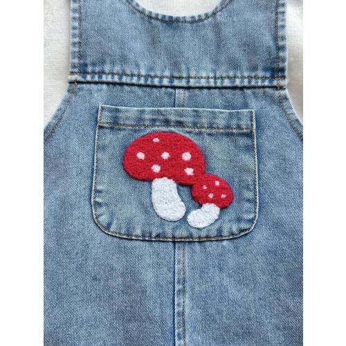 Vintaside Kids Babygirl Infant & Baby Girl Sleeveless Fashionable & Simple Western-Style Towel Embroidered Washed Denim Jumpsuit, Comfortable For Camping And Home Wear, Suitable For Autumn Season | SHEIN USA