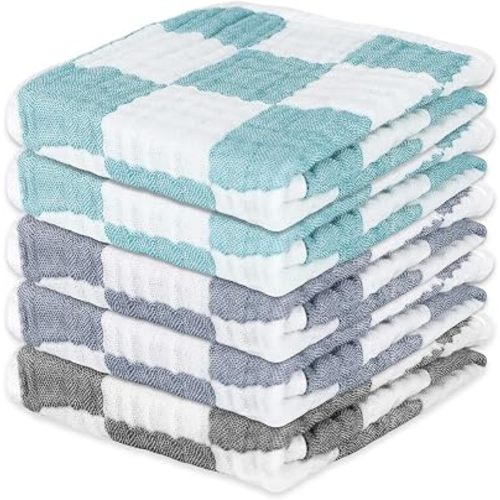 Muslin Burp Cloths 20"x10" Baby Burp Cloths 5-Pack(5, Blue & Green)