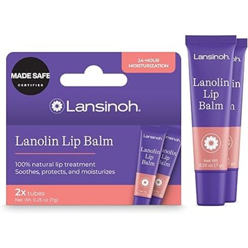 Lansinoh Lanolin Lip Balm, 2 Pack, 0.25 oz Each, Ultra-Moisturizing Lip Care with Natural Lanolin for Dry, Chapped Lips