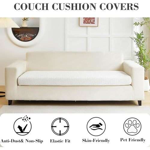 Washable Stretch Slipcovers for Sectional Sofa (Texture Ivory White,Large Triple Seat Cover)