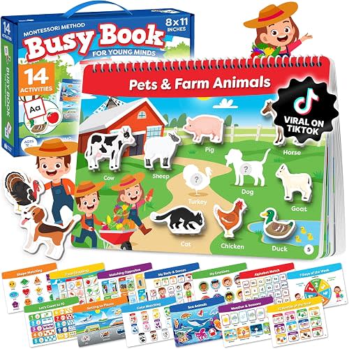 Momo & Nashi Montessori Busy Book 3-5 - Preassembled Preschool Workbook, Montessori Toys for 3 Year Old, Preschool Learning Toys Activities - 3 Year Old Girl Gifts, Boy Gifts