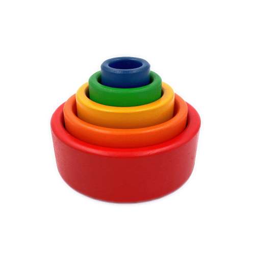5 Pcs Wooden Stacking&nbsp;nesting Cup&nbsp;bowl Set In Primary Rainbow Color
