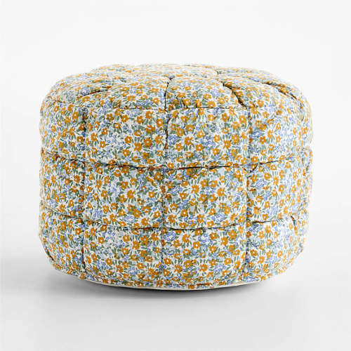 Isla Savannah Yellow Floral Round Puffy Cotton Kids Pouf
