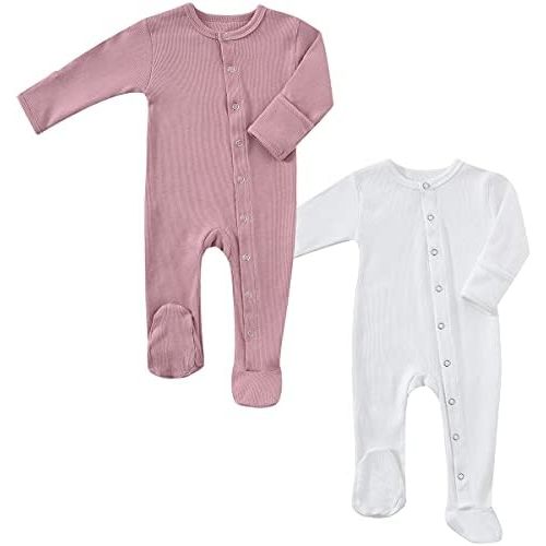 KISBINI Baby Footed Pajamas with Mitten Cuffs Unisex Cotton Snap-up Romper Jumpsuit Sleep and Play 0-12 Months Footies