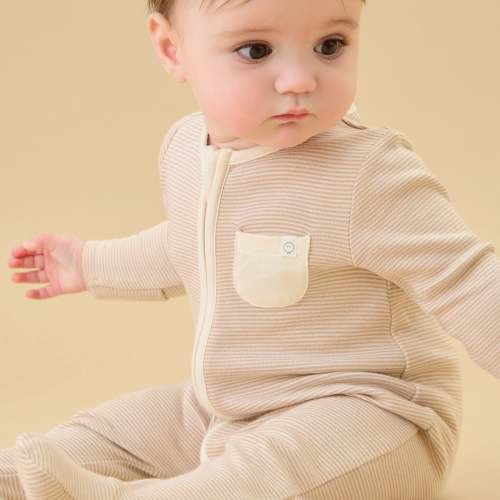 Clever Zip Baby Pajamas - Oatmeal Stripe