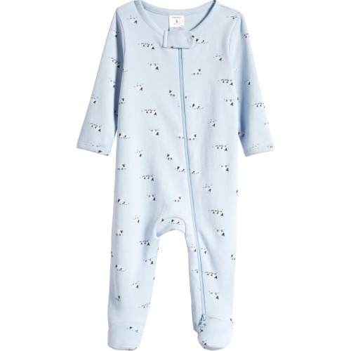 Baby Print Zip Cotton Footie, 6M, Blue Feather Sheep