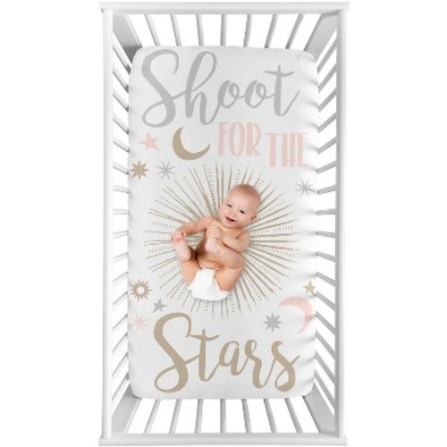 Sweet Jojo Designs Girl Photo Op Fitted Crib Sheet Celestial Pink Gold and Grey