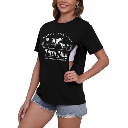 Comfort Breastfeeding Shirts for Women Zip Nursing Tops Causal Distressed Acid Washed Maternity Tees