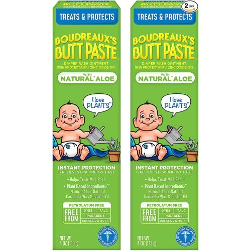 Boudreaux's Butt Paste with Natural* Aloe Diaper Rash Cream, Ointment for Baby, 4 oz Tube, 2 Pack - 4 oz - Pack of 2