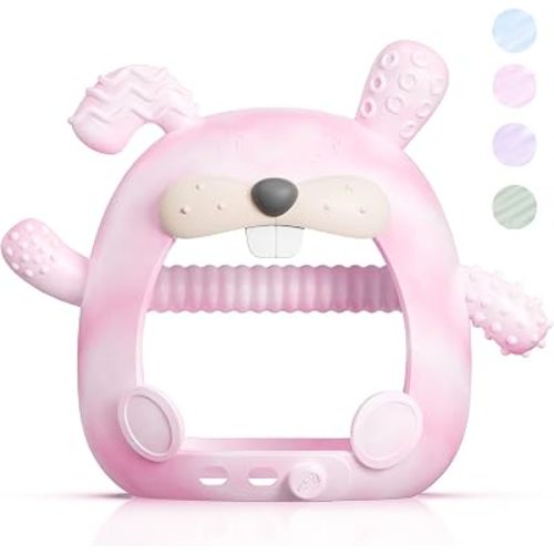 akolik Baby Teething Toys,Teething Relief Teether Toys for Babies 3-6-9-12 Months,Silicone Teething Mitten Toys,Adjustable Wrist Hand Teethers Baby Autism Chew Toys,Newborn Essential for Baby(Pink)