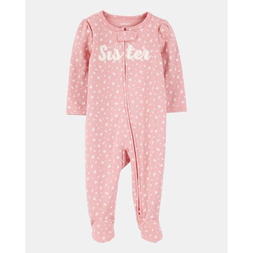 Baby Girl Peach Gingham 2-Way Zip 100% Cotton Sleeper - Blue | Carter’s Oshkosh Canada