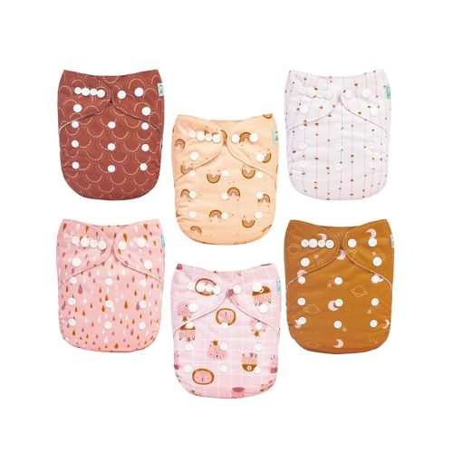 ALVABABY Baby Cloth Diaper 6 Pack with 12 Inserts One Size Cloth Diaper Covers Adjustable Washable Reusable for Baby Girls and Boys