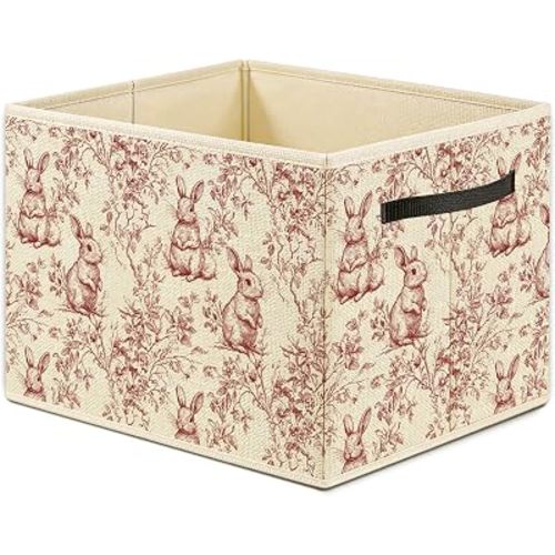 Chinoiserie Rabbit Storage Bin, Toy Book Clothes Organizer, Easter Bunny Nursery Laundry Basket for Baby Boys Girls Room Decor