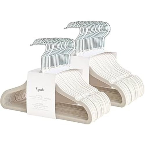 3 Sprouts Velvet Baby Hangers - Non-Slip Hanger for Infant, Toddler, Baby Clothes - Closet Kids Hangers with Slim Design, Nordic Colors, Pack of 50 - Cream