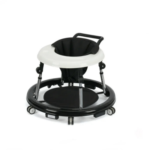 HKAI Portable Baby Walker for 6-18 Months | One-Touch Foldable Design with Non-Slip Wheels, 9-Stage Height Adjustment, Black