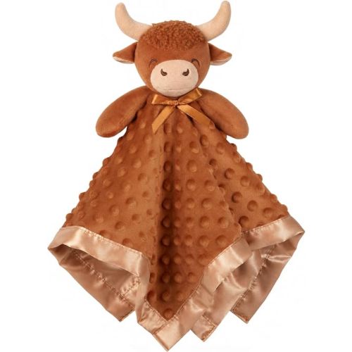 Pro Goleem Loveys for Babies Highland Cow Security Blanket Baby Girl and Boy Gifts Newborn Soft Lovie for Infant and Toddler Snuggle Toy Stuffed Animal, Brown 16 Inch