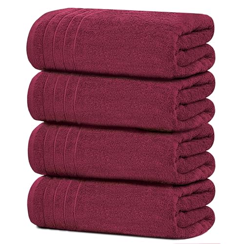 Tens Towels 4 Piece Extra Large Bath Towels 30 x 60 Inches, Burgundy | 100% Cotton, Larger & Lighter Weight, Quicker to Dry, Super Soft and Absorbent, Perfect for Bathroom