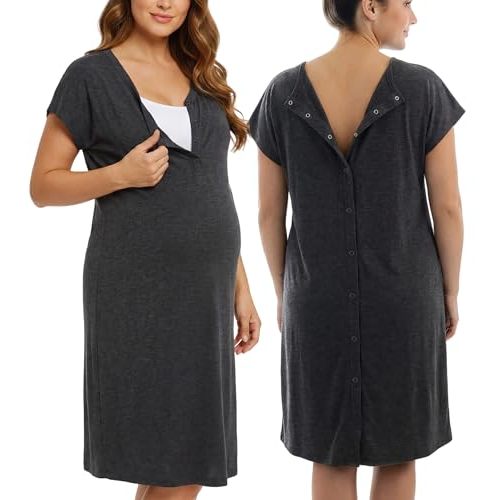 PATPAT Maternity Labor and Delivery Gown, Womens Hospital Gown with Pockets | Pregnancy through postpartum, soft fabric, full back opening for checks, easy nursing access, skin-to-skin, side pockets