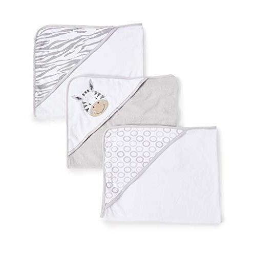 Spasilk Baby 3 Pack Soft Terry Hooded Towel Set for Newborn Boys and Girls, Grey Zebra