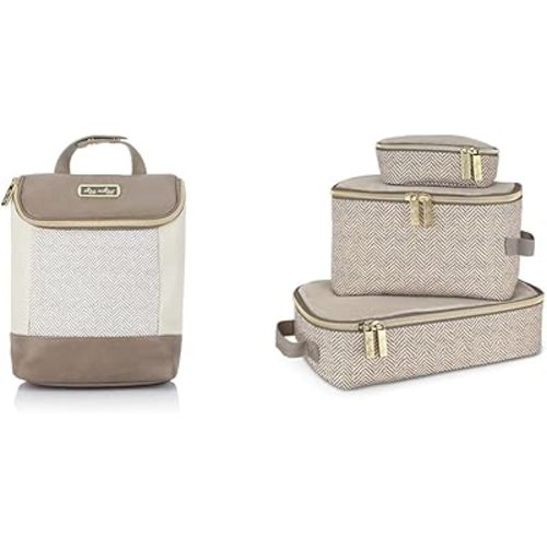 Itzy Ritzy Insulated Bottle Bag – Keeps Bottles Warm or Cool & Packing Cubes - Set of 3 Packing Cubes or Travel Organizers; Each Cube Features a Mesh Top, Double Zippers and a Fabric Handle; Taupe