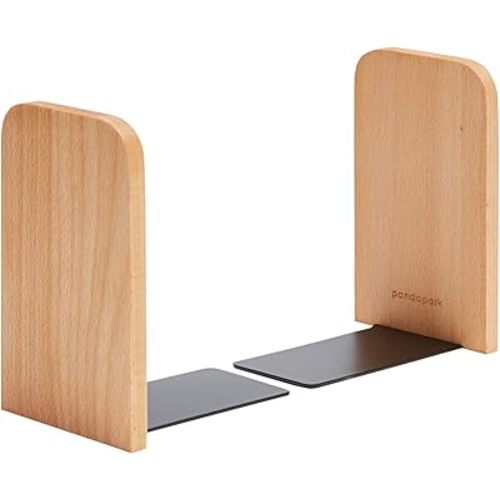 Pandapark Wood Bookends,Non-Skid Bookend for Shelves,Heavy Duty Bookends,Book Stand for Books/CDs,1 Pair