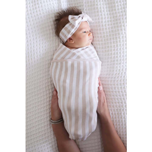 Latte Stripes Bamboo Waffle Oversized Swaddle Blanket | Caden Lane