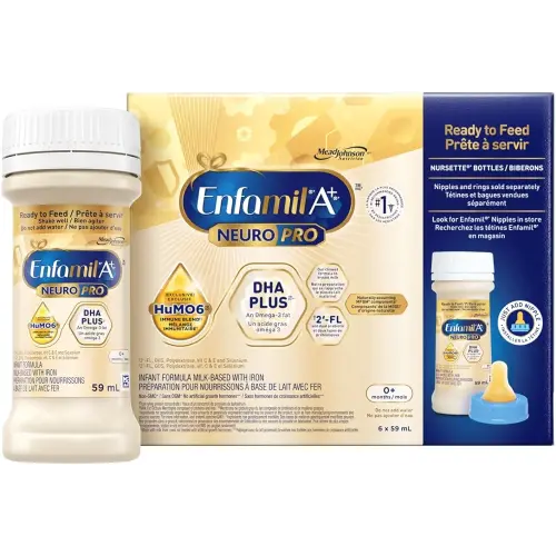 Enfamil A+ NeuroPro, Baby Formula, Ready to Feed Nursettes, with Brain Building DHA and 2'FL for Immune Support, 0-12 Months, 6 x 59mL
