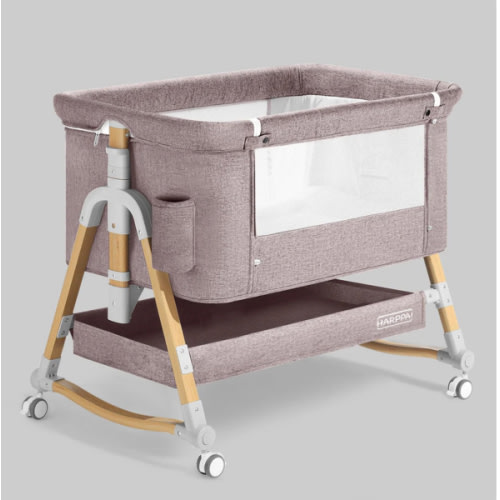 HARPPA Cuddly 3-in-1 Baby Bassinet Bedside Sleeper for Reflux | Attaches to Bed, Adjustable 5 Heights, Non-Toxic & CPSC Certified | Sturdy Aluminum Frame, Portable Wheels, Tool-Free Setup, Gentle Rocking | Perfect for Newborns, Infants, Small Spaces & Saf
