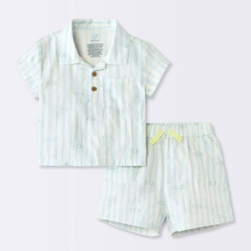 Baby Boys' Striped Fish Popover T-Shirt and Shorts Set - Cloud Island™ Blue 0-3M