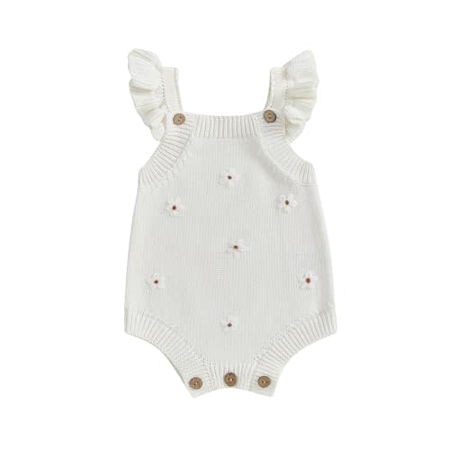 Infant Baby Girl Summer Sleeveless Strap Bubble Romper One Piece Newborn Knitted Floral Bodysuit Outfit